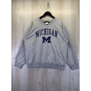 Vintage Y2K University of Michigan Gray Crew Neck Sweatshirt Mens XL Unisex-9745